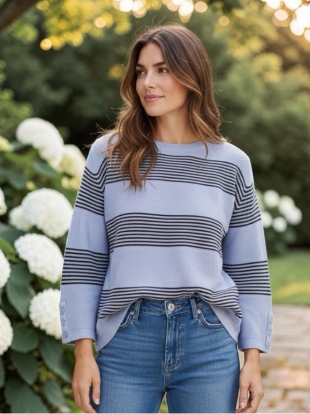 NWT TALBOTS PERIWINKLE BLUE STRIPED SWEATER WOMENS SMALL SOFT GORGEOUS SWEATER